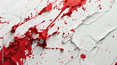 Fresh red blood spatter on white ceramic with flecks from the force Room for horror themed concepts and inspirations