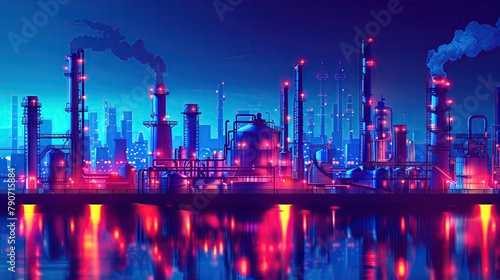 Oil and natural gas refinery with oil storage tanks Oil demand price graph concept banner