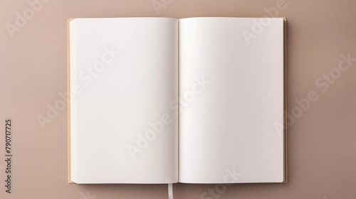 Open blank notebook with dot grid pattern on a textured beige background