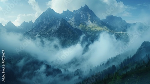 Cloudy Mountain Peaks Tatra Mystery