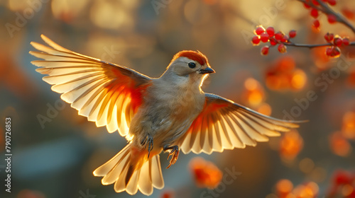 Majestic Bird in Flight Against a Beautiful Bokeh Background