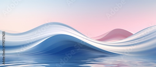 Waves softly lapping at a clear lake, 3D illustration, minimal design,