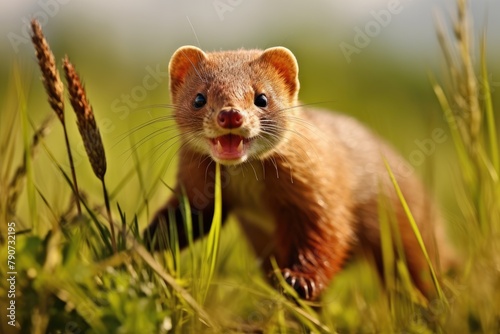 A mongoose agilely catching snakes in the grass.