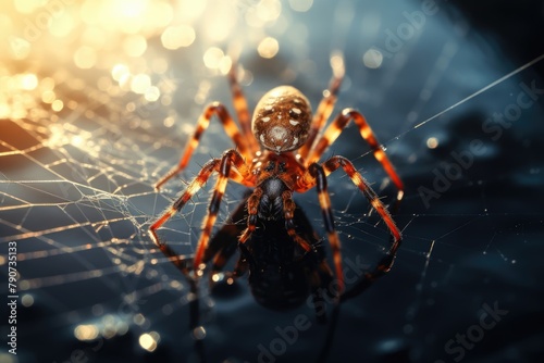 A spider using vibrations to detect prey in its web.