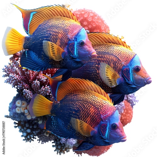 Vibrant Angelfish Gliding Through Flourishing Coral Reef in Hyper 3D Render