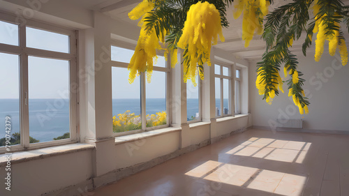first floor of mimosa flowers in spring to the sea