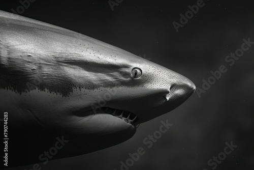 Black and White Image of Shark With Open Mouth