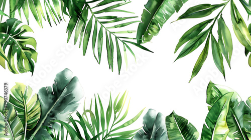 Hand Drawn Watercolor Tropical Plants Background