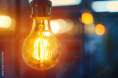 ビジネスアイデアの創造性と革新性を象徴する、照らされた電球のクローズアップ。
