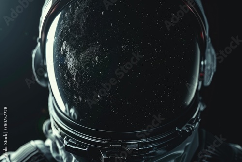 Close-Up of Astronaut in Spacesuit with Dark Visor for Exploration in Blank Space