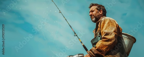 Fisherman with a rod at sunny day