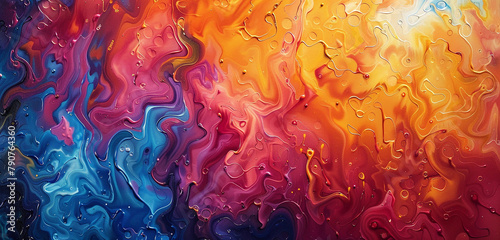 A symphony of colors dancing across the canvas, as oil paints intermingle to form a hypnotic abstract pattern.