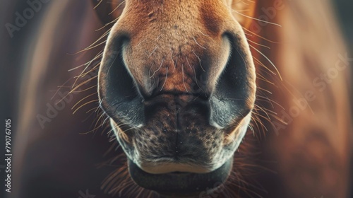 A horse's nostrils up close with blurred background