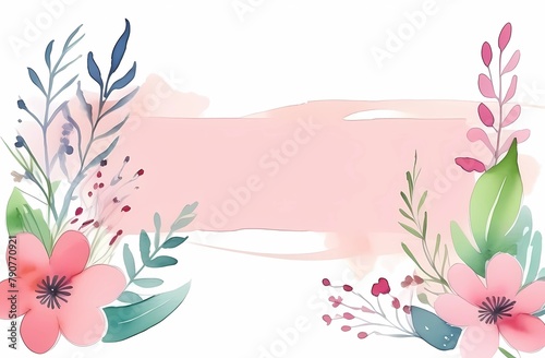 Pink card with flowers executed in watercolor style. Place for inscriptions. Isolated background
