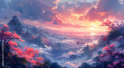 Cloudscape Serenity: Watercolor Portrait of Diaphanous Butterflies Amidst Misty Gardens