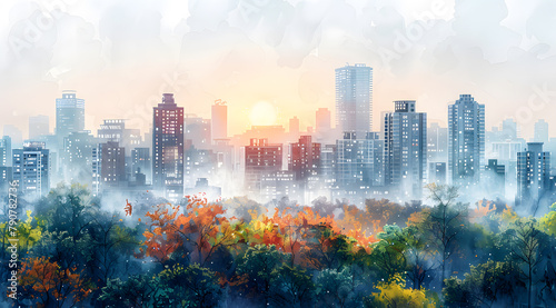 From Smog to Serenity: Watercolor Narrative of Urban Cooling and Clean-up