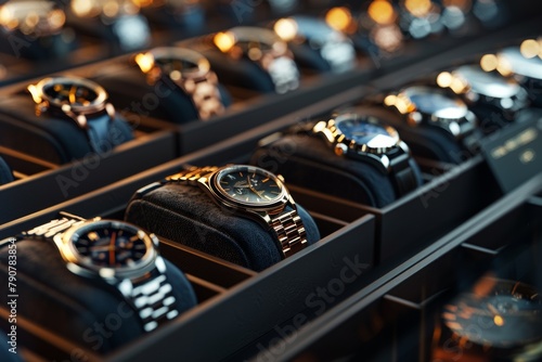  a luxurious display of premium watches elegantly arranged on black cushions within a storage box