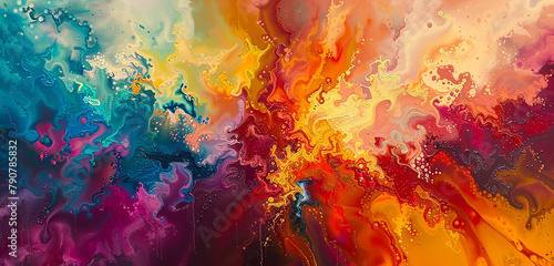 The canvas comes alive with bursts of color as oil paints blend and meld in harmonious chaos.