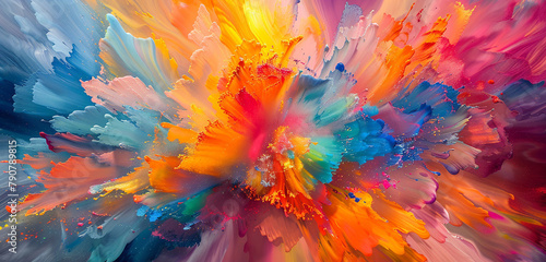 Vibrant bursts of color exploding across the canvas, as oil paints create a dynamic and lively abstract background.