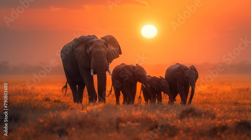 Untamed Beauty: A Family of Elephants in the Savannah, generative ai