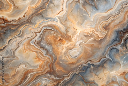 Abstract marble texture with swirling grey, brown, and gold veins