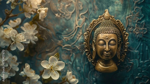 Buddha Statue Sitting on Blue Wall