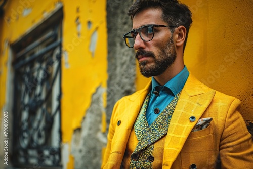 Stylish Man in Yellow Suit and Hat