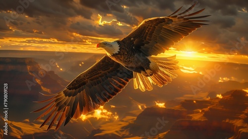 Majestic Eagle Soaring at Sunset, generative ai