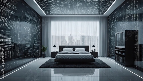 Futuristic interior in sci-fi style, bedroom 13
