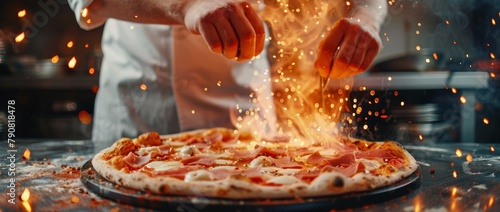 Close-Up View of Pizza Being Made by a Chef in a Fast Food Restaurant