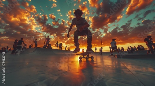 Dynamic Sunset Skateboarders, generative ai