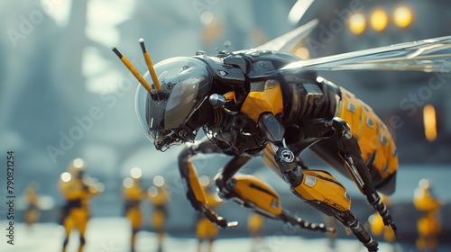 Cybernetic scout bee, a drone controlled by a combat insect, carrying out military service