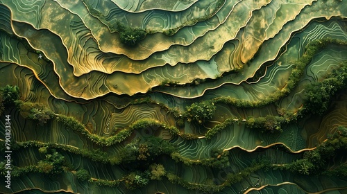 Intricate Patterns of Southeast Asian Rice Fields, generative ai