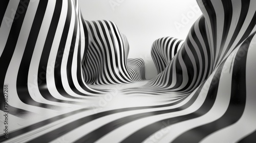 Surreal Black and White Striped Illusion Art Installation