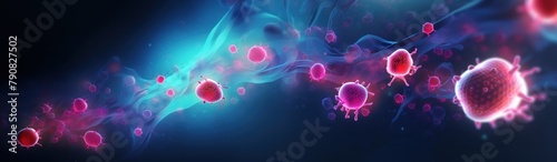 Human cell in a medical laboratory. Science and medical background. Stem cell under microscope. Microbiology concept.