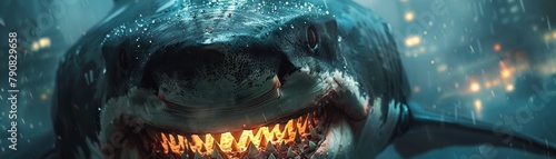 A shark with its mouth wide open and teeth showing