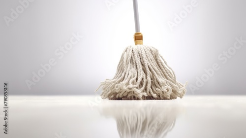 White mop on a floor. AI generated.