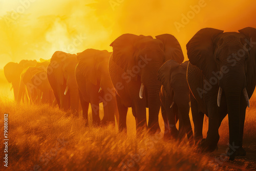 elephants at sunset in africa