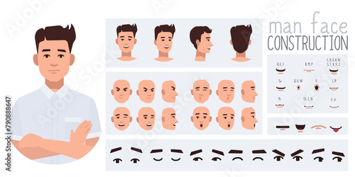 Business man avatar creation suitable for animation. Generator, constructor of diverse views of eyes, lips, emotion expressions mouth animation and lip sync. Male character face construction. 