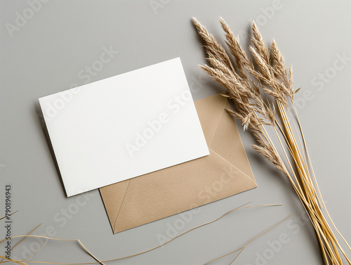 Mockup de présentation Haut de Gamme, photographie épurée d'un carton d'invitation vierge, illustration épurée professionnelle sur fond gris