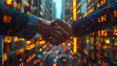 Corporate Success: Close-Up Handshake in City Financial Center with Skyscraper View