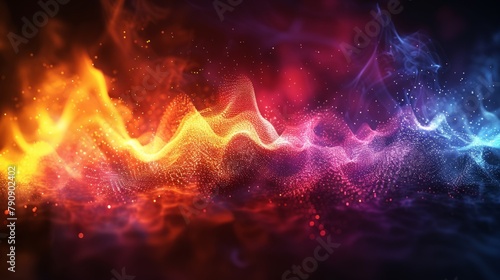 sound waves technology background, purple and blue, a wave composed of a beam of light points