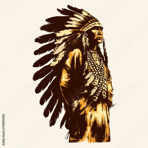 native american man in a headdress, native american aztec warrior, Generative AI