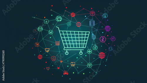 Shopping cart trolley sign graphic. Concept of buy purchase online shop business consume consumption commerce grocery goodies market