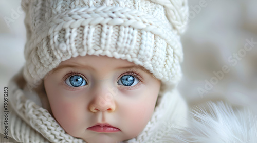 Cute Baby Looking with White Hat blue eyes