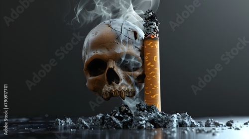 Skull Emerging from Cigarette Smoke The Deadly Toll of Smoking Addiction Generative ai