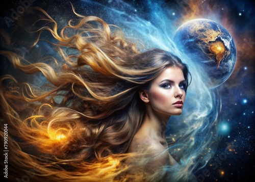 Zodiac signs. Astrological forecast. Predictions. A beautiful girl in the zodiac sign virgo. The concept of astrology and horoscope.