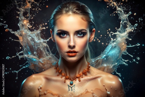 Zodiac signs. Astrological forecast. Predictions. A beautiful girl in the zodiac sign scorpio. The concept of astrology and horoscope.A series of images of 12 zodiac signs.