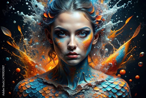 Zodiac signs. Astrological forecast. Predictions. A beautiful girl according to the pisces zodiac sign. The concept of astrology and horoscope.A series of images of 12 zodiac signs.