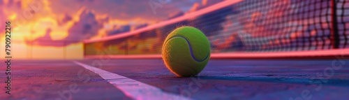 Tennis ball on court close low angle
